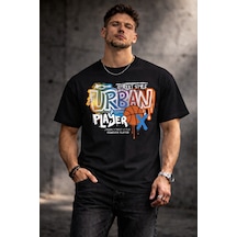 Herkesemoda Street Stayle Yazı Detaylı Basic T-shirt Siyah