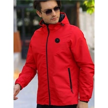 İçi Astarlı Su Ve Rüzgar Geçirmez Erkek Cepli Yağmurluk Kırmızı