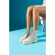 Shoetek Ahuela Kadın Bot&bootie Taş Bağcıklı Postal Bej Deri Bej Cilt