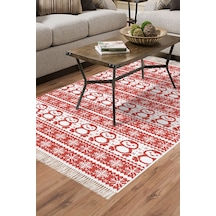Alanur Home Kaymaz Dijital Mutfak & Salon Halı Star Pamuk Saçaklı E5184 Kırmızı