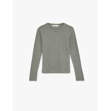 Koton Slim Fit Uzun Kollu Bisiklet Yaka Fitilli Tişört Gri 6sak50194ek Gri