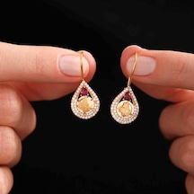 Sembol Gold Tuğralı Altın Yakutlu Küpe