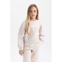 Defacto Kız Çocuk Relax Fit Bisiklet Yaka Baskılı Kalın Sweatshirt B4675A823WNGR54 Gri