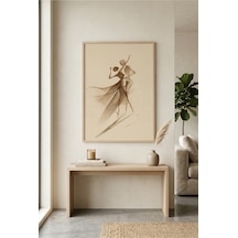 Doğal Ahşap Çerçeveli Soyut Dans Eden Figür Modern Minimalist Duvar Tablosu Ahşap