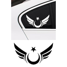 Kanatlı Ay Yıldız Sticker Araba, Motor Sticker 30x17 Cm