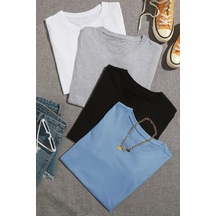 Uyguntarz Unisex Basic Model 4'lu Tshirt Bebe Mavisi
