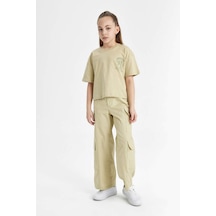 Defacto C1644a8 Ss Kız Çocuk Wide Leg Kargo Geniş Paça Pamuklu Pantolon C1644A8-R6164 Bej
