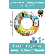Premium Dayanıklı Güvenli 80 Kg 51 Cm Çocuk Eğlenceli Hayvanlar Desenli Deniz Havuz Yüzme Simidi