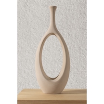 Koza Home Gracil Özel Taş Doku Vizon İskandinav Seramik Vazo 20x5x55cm 6268 Standart