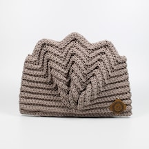 Fr El Örgüsü Örme Midye Clutch Çanta, Handmade Kadın Çanta 202302004 Vizon