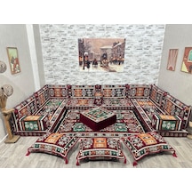 Coton Şark Köşesi Bordo Milas Desenli Minder Takımı