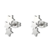 Novahub Gümüş Şık Üçlü Yıldız Kulak Çıtçıt Paslanmaz Çelik Küpe Kadın Delici Takı Charm Gümüş