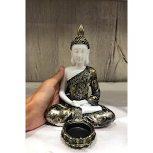 Pirinç Görünümlü Beyaz Buda Tealight Mumluk - Meditasyon Duruşlu