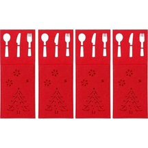 Novahub Kırmızı 4pcs Noel Dikdörtgen Çatal Bıçak Takımı Çantası Kırmızı