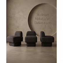Wellnistt Mobilya Quattro Modern Buklet Puf Berje, Boucle Kumaş Tekli Koltuk Siyah - Siyah