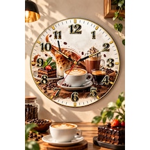 Kahve Cafe Temalı Duvar Saati 45 Cm Kahve Dükkanı Kafe Mutfak Uv Baskı Sessiz Akar Mekanizma 920 Çok Renkli