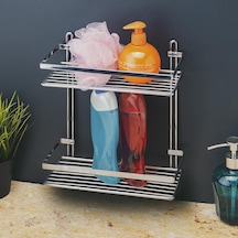 Banyo Köşe Duvar Rafı Şampuanlık 2 Katlı Gümüş