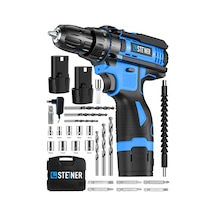 Steiner Alman Turbo Profesyonel 128 Vf 10 Ah Otomatik Korumalı Metal Şanzuman Çift Akülü Şarjlı Matkap + Set Mavi
