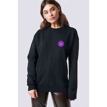 Mamamoo Logo Crown Baskılı Siyah Kadın Sweatshirt