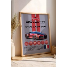 Bugatti Divo Lady Bug Araba Tablosu - Teknik Özellikli Otomobil Poster - Çerçeveli Duvar Dekoru Kayın
