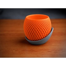 3d Baskı Küre Saksı - Kafes Dokulu İki Parçalı Dekoratif Saksı - Turuncu-gri 53566209
