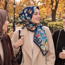 Zer Scarf Okyanus Desen Eşarp/omuz Şalı Lacivert