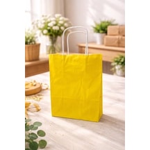 Çelikpençe Kraft Kağıt Çanta, Büküm Saplı, 25x31x12 Cm, Hediyelik Butik Mağaza Poşeti, 25 Adet Sarı