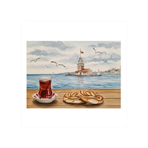Çay Ve Simit Manzarası Hediyelik Ahşap Tablo