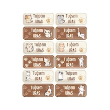 Kişiye Özel 12 Adet Sevimli Kedi Temalı Kitap Etiketi - A4 Parlak Kuşe Sticker Diğer