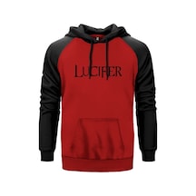 Lucifer Text Kırmızı Reglan Kol Unisex Sweatshirt Hoodie Kırmızı