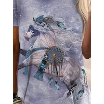 Kadın Kısa Kollu Bisiklet Yaka Salaş Süprem Bluz Desenli