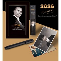 2026 Gazi Paşa Atatürk Ajandası Ayraç Kartpostal Kalem - Siyah 103 Ivory
