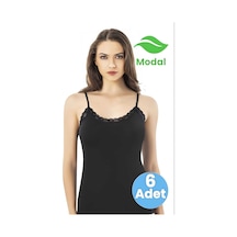 Tezzgelsin Kadın 6'lı İp Askılı Dantelli Modal Atlet Siyah