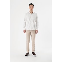 İmza Açık Krem Uzun Kollu Armürlü Cepsiz Pamuklu Likralı Slim Fit Dar Kesim Gömlek 1004240193-açık Krem Açık Krem
