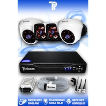 Picam 4 Kameralı Panda 2 İç Kamera Set HDD'siz Full HD Gece Görüşlü Güvenlik Kamerası Sistemi