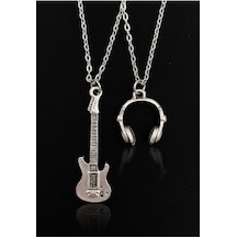 Elektro Gitar Kulaklık Model 2'li Set 925 Ayar Gümüş Kaplama Kolye Çok renkli