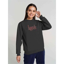 Lamb Of God Baskılı Füme Antrasit Kadın Sweatshirt (534637631)