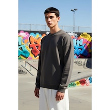Benerly Erkek Bisiklet Yaka Düşük Kol Oversize Kalıp Sweatshirt Fonksiyon Antrasit