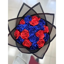 Kashpanya Kırmızı Mavi Solmayan Gül Buketi