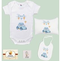 Bk Kids Kişiye Özel İsimli 5 Parça Beyaz Bebek Body Zıbın Yastık Hediye Seti, Yeni Doğan Bebek Giyim Hediyesi-10