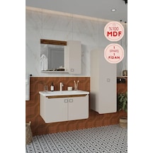 Selvi 80 Cm %100 Mdf Lavabolu Banyo Dolabı Aynalı Dolaplı Üst Dolap Lavabo Boy Dolabı Krem