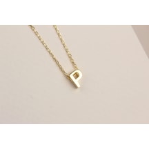 Glorria Gümüş 3 Boyutlu Minimalist P Harfi Kolye Sarı