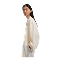 Koton Pamuklu Uzun Geniş Kollu Floral Dokulu Nakışlı Kısa Kimono Ceket Ekru 5sak50033pw Ekru