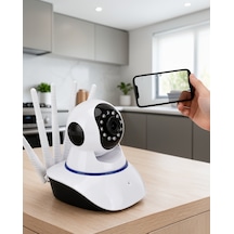 Motorlu 5 Antenli 1080p Wifi Kamera Led Aydınlatmalı Uuczzzwifikameraaaaa3-1 Beyaz