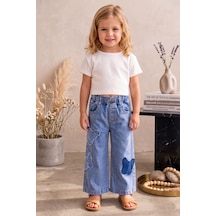 Babymod Kelebek İşlemeli Denim Kız Çocuk Kot Pantolon Mavi