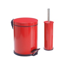 Zethome Kırmızı İkili Banyo Seti Çöp Kovası-tuvalet Fırçası Kırmızı