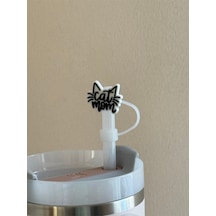 Sevimli Kedi Model Silikon Toz Geçirmez Sızdırmaz Pipet Kapağı 1 Adet Termos Ile Uyumlu Siyah - Beyaz