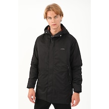 Maraton Sportswear Regular Erkek Kapşonlu Uzun Kol Basic Siyah Parka 21292 Siyah