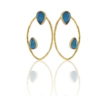 Kadir Jewellery 22 Ayar Altın Kaplama Geometrik Küpe -el İşçiliği Ve Hipoalerjenik Küpe Koyu Mavi