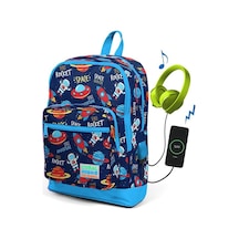Coral High Kids Lacivert Uzay Desenli Usb Şarjlı Kulaklık Çıkışlı N11.15005
